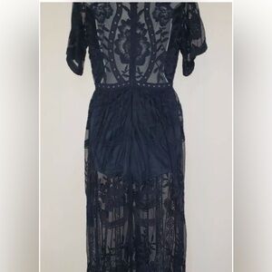 Honey Punch Lace Romper  Dress  Womens Navy Blue